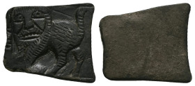 Medieval belt buckle with lion. (AD 12th–13th centuries)
Bronze buckle plate with a reserved low-relief profile lion in advancing pose.
Weight: 6.21...