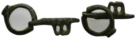 Middle Byzantine key-ring (AD 10th-11th centuries)
Copper alloy key attached to large with oval bezel; rectangular bit pierced with two slits.
Weigh...