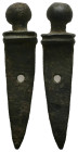 AE Roman bronze gladius/sword pendant (military amulet) (AD 2nd–3rd centuries)
A miniature Roman bronze pendant/amulet shaped as sword.
Weight: 10.5...