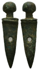 AE Roman bronze gladius/sword pendant (military amulet) (AD 2nd–3rd centuries)
A miniature Roman bronze pendant/amulet shaped as sword.
Weight: 5.36...
