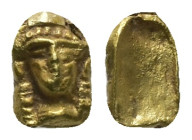 Greek gold plaque (700-550 BC)
Gold plaque with impressed mask.
Cf. British Museum, 1899,1201.29.
Weight: 0.31 g.
Diameter: 9.01 mm.