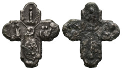 AR Middle Byzantine pendant cross reliquary (c. AD 10th–12th centuries).
Reliquary cross; silver; with arched ends; decoration on the obverse.
Weigh...