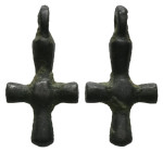 Pendant Cross. Early Byzantine, 6thC-7thC.
Pendant cross; bronze; with a hanging loop at the top; a small cross.
Ref: BMC 1902,0529.26.
Weight: 2.22 g...