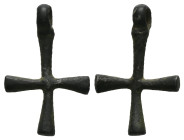 Pendant Cross. Early Byzantine, 6thC-7thC.
Pendant cross; bronze; with a hanging loop at the top; a small cross.
Ref: BMC 1902,0529.26.
Weight: 2.36 g...