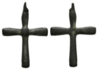 Pendant Cross. Early Byzantine, 6thC-7thC.
Pendant cross; bronze; with a hanging loop at the top; a small cross.
Ref: BMC 1902,0529.26.
Weight: 2.49 g...