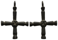 Pendant Cross. Early Byzantine, 6thC-7thC.
Pendant cross; bronze; with a hanging loop at the top; a small cross.
Ref: BMC 1902,0529.26; MMC 37.75.38
W...