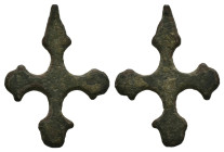 Bronze Cross. Middle Byzantine, 10thC-11thC.
Cross; bronze; arms rounded at the ends, each with a pair of lateral protrusions.
Ref: Dalton 1901 / Cata...
