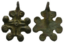 Bronze Cross Pendant. Middle Byzantine, 10thC-12thC.
Weight: 3.92 g. 
Diameter: 27.46 mm.