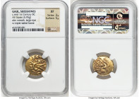 NORTHEAST GAUL. Suessiones. Ca. early 1st century BC. AV stater (19mm, 5.95 gm, 3h). NGC XF 3/5 - 5/5. Devolved laureate head of Apollo right, with co...