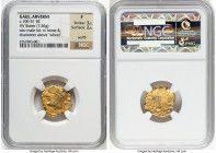 CENTRAL GAUL. Arverni. Ca. 100-51 BC. AV stater (19mm, 7.36 gm, 2h). NGC Fine 3/5 - 2/5, scuffs. Chariot and wheel type. Youthful male head left, bear...