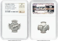 CALABRIA. Tarentum. Ca. early 3rd century BC. AR stater or didrachm (22mm, 7.76 gm, 10h). NGC XF 4/5 - 4/5. Philocles, Si-, and Ly-, magistrates. Nude...