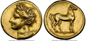 ZEUGITANA. Carthage. Ca. 320-280 BC. EL stater (19mm, 7.74 gm, 12h). NGC Choice XF 5/5 - 2/5, scratches, edge filing, brushed. Bust of Tanit left, hai...