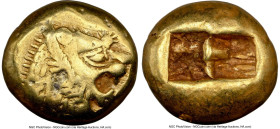 LYDIAN KINGDOM. Alyattes or Walwet (ca. 610-546 BC). EL third-stater or trite (12mm, 4.70 gm). NGC Choice VF 4/5 - 3/5, flan flaw, countermark. Lydo-M...