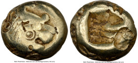 LYDIAN KINGDOM. Alyattes or Walwet (ca. 610-546 BC). EL 1/12 stater or hemihecte (7mm). NGC Fine, countermarks. Lydo-Milesian standard, Sardes, uninsc...