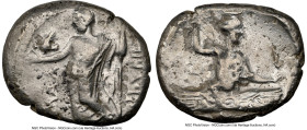 CILICIA. Mallus. Tiribazus (ca. 388-380 BC). AR stater (22mm, 10.11 gm, 6h). NGC VF 4/5 - 2/5. MAΛ (Greek) / TRYBZW (Aramaic), Ba'al, nude to waist, s...