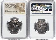 SELEUCID KINGDOM. Alexander II Zabinas (128-122 BC). AR tetradrachm (30mm, 16.71 gm, 1h). NGC XF 5/5 - 4/5. Antioch on the Orontes. Diademed head of A...