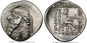 PARTHIAN KINGDOM. Mithradates II (ca. 121-91 BC). AR drachm (21mm, 11h). NGC AU, light scratch. Rhagae or Ecbatana, ca. 109-96/5 BC. Diademed, draped ...