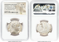 BACTRIAN KINGDOM. Heliocles (ca. 145-130 BC). AR tetradrachm (31mm, 16.91 gm, 11h). NGC Choice XF 4/5 - 2/5. Attic standard. Bactra mint. Diademed, dr...