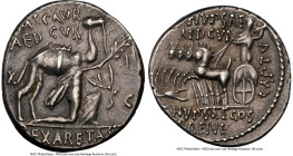 M. Aemilius Scaurus and P. Plautius Hypsaeus (ca. 58 BC). AR denarius (18mm, 3.94 gm, 8h). NGC Choice XF 5/5 - 4/5, scratch. Rome. M SCAVR / AED CVR, ...