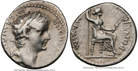 Tiberius (AD 14-37). AR denarius (18mm, 3.76 gm, 3h). NGC Choice VF 4/5 - 4/5. Lugdunum, ca. AD 15-18. TI CAESAR DIVI-AVG F AVGVSTVS, laureate head of...