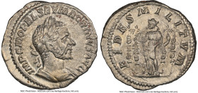 Macrinus (AD 217-218). AR denarius (19mm, 6h). NGC XF. Rome. IMP C M OPEL SEV MACRINVS AVG, laureate, cuirassed bust of Macrinus right, seen from fron...