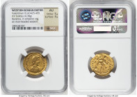 Valentinian III, Western Roman Empire (AD 425-455). AV solidus (21mm, 4.83 gm, 1h). NGC AU 5/5 - 4/5. Ravenna, AD 430-445. D N PLA VALENTI-NIANVS P F ...