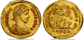 Theodosius I, Eastern Roman Empire (AD 379-395). AV solidus (20mm, 4.48 gm, 7h). NGC Choice AU 5/5 - 2/5, edge crimp, marks. Sirmium, 8th officina, AD...