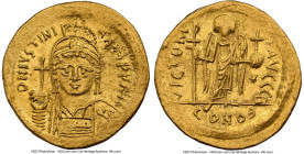 Justinian I the Great (AD 527-565). AV solidus (20mm, 4.43 gm, 5h). NGC Choice AU 4/5 - 4/5, clipped. Constantinople, 2nd officina, ca. AD 545-565. D ...