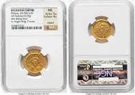 Phocas (AD 602-610). AV solidus (21mm, 4.37 gm, 7h). NGC MS 5/5 - 4/5, clipped. Constantinople, 3rd officina, AD 603-607. o N FOCAS-PЄRP AVG, draped a...