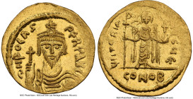 Phocas (AD 602-610). AV solidus (21mm, 4.47 gm, 8h). NGC MS 4/5 - 4/5, clipped. Constantinople, 5th officina, AD 607-610. D N FOCAS-PЄRP AV, draped, c...