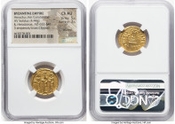 Heraclius with Heraclius Constantine, and Heraclonas (AD 638-641). AV solidus (19mm, 4.44 gm, 6h). NGC Choice AU 5/5 - 3/5, brushed, clipped. Constant...