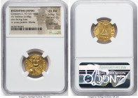 Constans II Pogonatus (AD 641-668). AV solidus (19mm, 4.48 gm, 6h). NGC Choice AU 5/5 - 3/5, slight bend, marks. Constantinople, 8th officina, AD 647-...