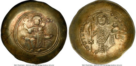 Nicephorus III Botaniates (AD 1078-81). EL histamenon nomisma (29mm, 4.06 gm, 6h). NGC Choice VF 5/5 - 2/5, graffito. Constantinople. Christ seated fa...