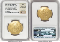 Manuel I Comnenus (AD 1143-1180). AV hyperpyron (30mm, 4.24 gm, 6h). NGC MS 4/5 - 3/5, light graffito, wrinkled. Constantinople, AD 1143-1152. +KERO-H...
