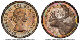 Elizabeth II Pair of Certified Prooflike 25 Cents 1954 PCGS, 1) Prooflike 25 Cents 1954 - PL65 2) Prooflike 25 Cents 1954 - PL64 Royal Canadian mint, ...
