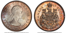 Elizabeth II Pair of Certified Assorted 50 Cents PCGS, 1) 50 Cents 1963 - MS65, Royal Canadian mint, KM56 2) Prooflike 50 Cents 1957 - PL64, Royal Can...
