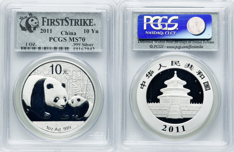 People's Republic 3-Piece Lot of Certified silver Panda 10 Yuan (1 oz) 2011 MS70...