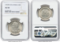 Republic 50 Centavos 1947-B AU58 NGC, Bogota mint, KM209. HID09801242017 © 2023 Heritage Auctions | All Rights Reserved