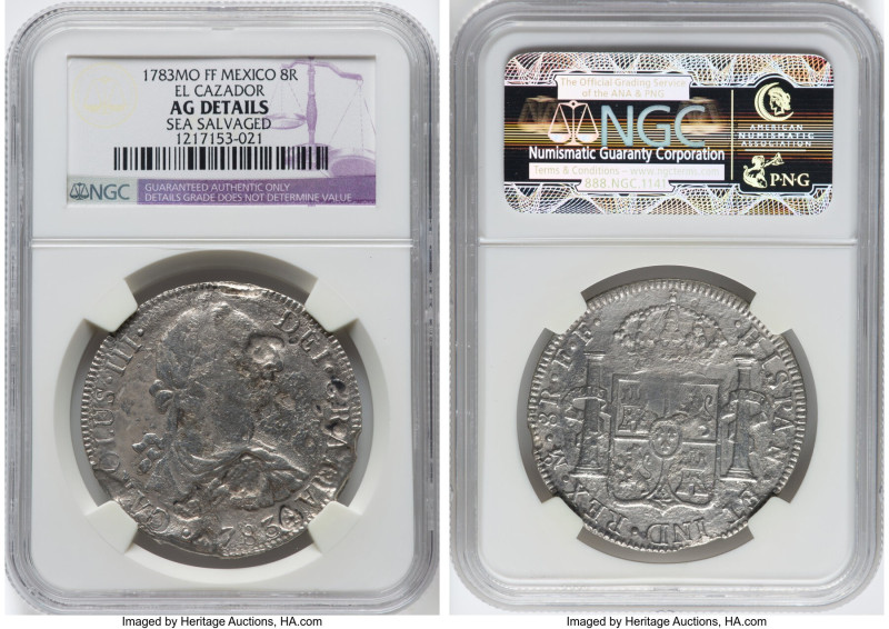 Charles III 3-Piece Lot of Certified "El Cazador" Shipwreck 8 Reales 1783 Mo-FF ...