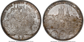 Confederation "Lausanne Shooting Festival" 5 Francs 1876 MS65 NGC, KM-XS13, Richter-1560. Taupe and gray toning over frosted satin surfaces. HID098012...