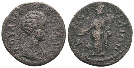 Plautilla (wife of Caracalla) Æ 22mm of Cleonae, Argolis. AD 202-205. ΦOVΛBIA ΠΛAVTIΛΛA, draped bust to right / KΛЄΩNAITΩN, Tyche standing facing, hea...