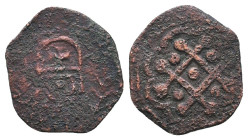 CRUSADERS. Principality of Antioch. Raymond-Roupen, 1216-1219. Ae (bronze Head of Raymond-Roupen in chain armour with pellet eye to right, wearing hel...