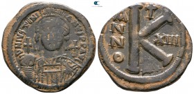 Justinian I AD 527-565. Dated RY 13=AD 539/40. Constantinople. Half follis Æ