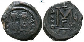 Justin II and Sophia AD 565-578. Dated RY 7 (?) =AD 571/2. Constantinople. Follis Æ