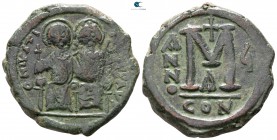 Justin II and Sophia AD 565-578. Dated RY 6=AD 570/1. Constantinople. Follis Æ