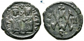 Phocas, with Leontia AD 602-610. Dated RY 3=AD 604/5. Theoupolis (Antioch). Half follis Æ