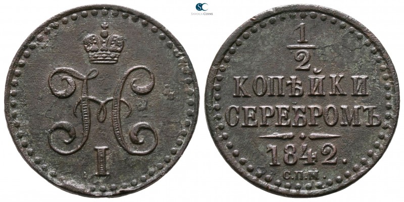 Russia. St. Petersburg. Nicholas I AD 1825-1855.
1/2 Kopek 1842

20mm., 4,85g...