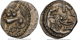Early Anglo-Saxon Period. Sceat ND (710-760) AU55 NGC, Series S, Type 47, S-814. 1.04gm. Female centaur with head turned right, palm fronds either sid...