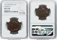 Charles II 1/2 Penny 1673 MS61 Brown NGC, KM437. Beautiful glossy chocolate surfaces with great eye appeal. HID09801242017 © 2023 Heritage Auctions | ...