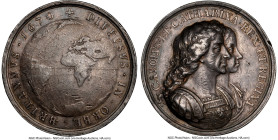 Charles II silver "British Colonization" Medal 1670 AU Details (Rim Damage) NGC, Eimer-245, MI-546-203. 41mm. By J. Roettier. CAROLVS ET CATHARINA REX...